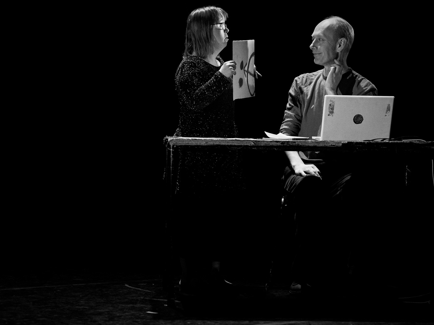 Black and white photo of Daniel dancing with Bethan Kendrick at The Place theatre